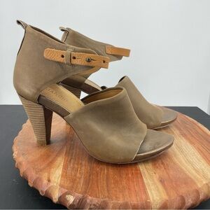 Humanoid heel sandals- Sada Solid brown leather ankle strap Sz 40 US 8